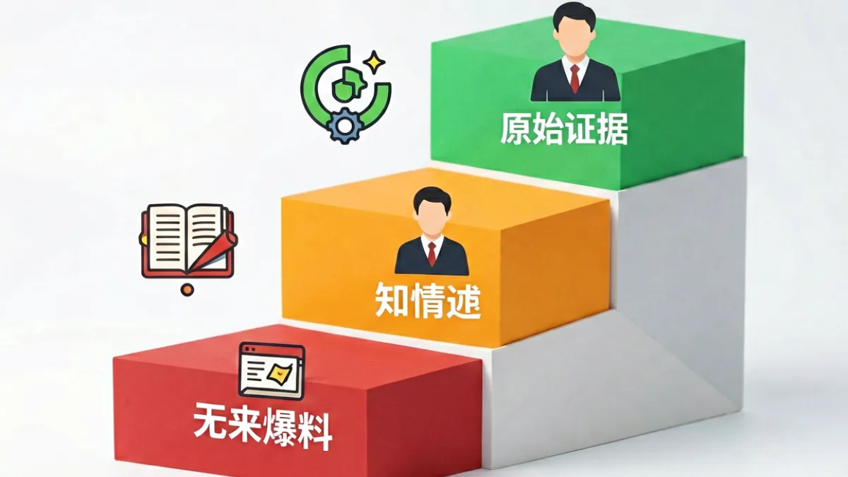 黑料网内容可信度分级示意图，说明三类证据型内容的辨别方式与可信度比较