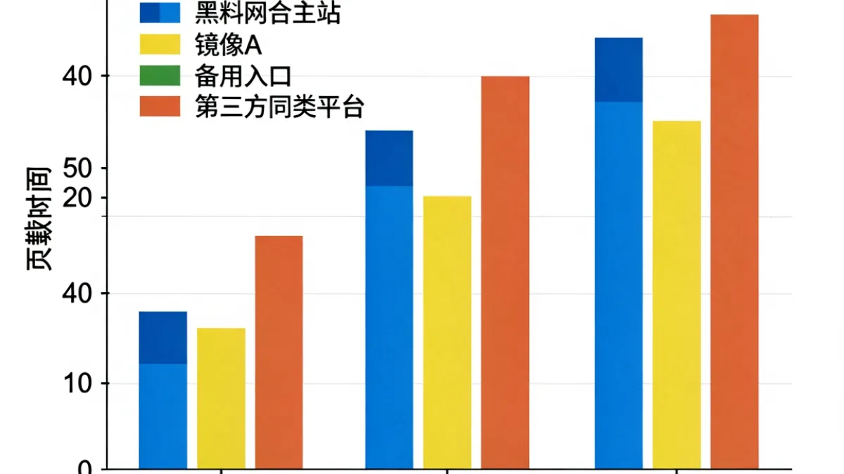 黑料网访问速度与稳定性测试示意图，展示不同镜像在三个地区节点的加载时间柱状对比